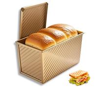 OlBuWa Bread Tin with Lid, Non-Stick Loaf Tin Loaf Pan with Lid for Baking, Bread Toast Mold, 450g(1lb) Bread Tins for Baking, Toast, Sandwich, Cake (Gold)