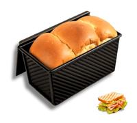 OlBuWa Loaf Tin with Lid, 1lb(450g) Bread Loaf Tin, Non Stick Sandwich Bread Tins with Slide Cover, Steel Toast Cakes Pan Breads Tins for Baking, Black