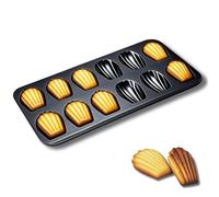OlBuWa Madeleine Mould, 12-Cup Non-Stick Baking Tin, Carbon Steel Shell Shaped Cake Pan for Oven Baking, Home Kitchen Patisserie Tray, One-Black
