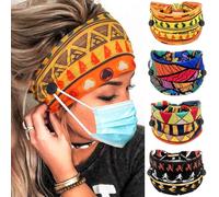 Olbye Wide Buttons Headband Nurse African Head Wraps Face Mask Headbands Elastic Knotted Turban Hairbands Workout Yoga Hair Scarfs Nursing Boho Hair Accessories for Women 4Pcs (Print A, 5.9 * 9.8'')