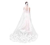 Olbye Women’s Wedding Veil 108 Inch Cathedral Lace Veil Single Tier 1T Long Veils For Brides Long Bridal Veil, White, 108 inch