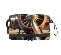 Old Aircraft Jet Propeller Double Layer Cosmetic Bag for Women and Girls, Travel Toiletry Bag Makeup Handy Pouch Organiser Bag with Brush Compartment