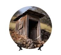 Old Ancient Outhouse Ceramic Decorative Plates Bone China Decorative Plate With Display Stand Handmade Ceramic Ornament Personality Porcelain Dinner Plate Crafts For Home Office Wall Decoration 20cm