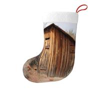 Old Ancient Outhouse Large Christmas Stocking 17.7", Xmas Gift Sock for Family, Hanging Stocking, Party Decor