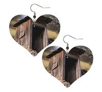 Old Ancient Outhouse Leather Earrings for Women Heart Earrings Lightweight Dangle Drop Earrings Cute Jewelry Gift, One Size, No Gemstone