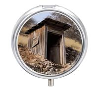 Old Ancient Outhouse Printed Pill Box Pill Container Portable Medicine Pill Case Metal Travel Pill Box Vitamin Container with 3 Compartment Medicine Case