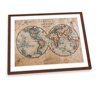 Old Antique World Map FRAMED ART PRINT Picture Poster Artwork - Walnut Frame - Size A2