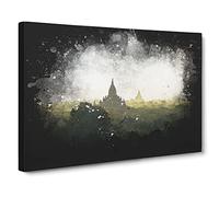 Old Bagan In Myanmar Paint Splash Modern Art Canvas Wall Art Print Ready to Hang, Framed Picture for Living Room Bedroom Home Office Décor, 24x16 Inch (60x40 cm)