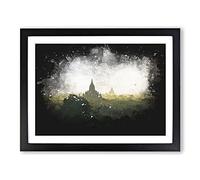 Old Bagan In Myanmar Paint Splash Modern Art Framed Print | A2 Black Framed Wall Art | Ready to Hang | Modern Nature Picture | Living Room Bedroom Lounge Office