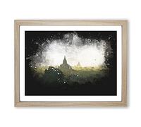 Old Bagan In Myanmar Paint Splash Modern Art Framed Print | A2 Oak Framed Wall Art | Ready to Hang | Modern Nature Picture | Living Room Bedroom Lounge Office