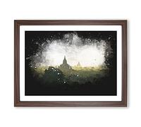 Old Bagan In Myanmar Paint Splash Modern Art Framed Print | A4 Walnut Framed Wall Art | Ready to Hang | Modern Nature Picture | Living Room Bedroom Lounge Office