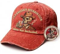 Old Bastards Bourbon Club Collector’s Edition Set, Vintage Adjustable Whiskey Skull Baseball Cap for Whiskey Lovers (Red)