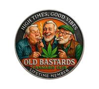 Old Bastards Cannabis Club Coin, Old Guys Club Lifetime Member Challenge Coin, Double Side High Times 100% Chill Humor Friendship Novelty Coins, Vintage Green Leaf Token, Gag Gifts (#B 1)