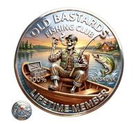 Old Bastards Fishing Club Challenge Coin, Double Sided Skeleton Fisherman Design, Hilarious Eternal Angler Keepsake, Special Humorous Present for Male Enthusiasts and Fishing Partners (1pc)