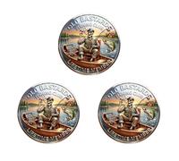 Old Bastards Fishing Club Challenge Coin, Double Sided Skeleton Fisherman Design, Hilarious Eternal Angler Keepsake, Special Humorous Present for Male Enthusiasts and Fishing Partners (3pcs)