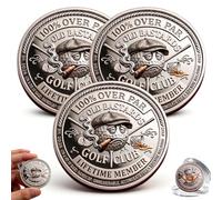 Old Bastards Golf Club Coin, Funny “100% Over Par” Golf Challenge Coin with Whiskey & Cigar Design, Lifetime Member Novelty Token for Best Friend and Old Bastard Prank Gifts (3pcs)