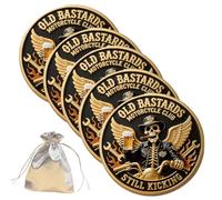 Old Bastards Motorcycles Club-Motorcycle Guardian Coin, Freedom of The Road Double Sided Motorcycle Challenge Coin, Skull & Wings Design for Protection, Brotherhood & Bike Blessing for Riders (5pcs,b)
