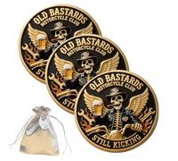 Old Bastards Motorcycles Club-Motorcycle Guardian Coin, Freedom of The Road Double Sided Motorcycle Challenge Coin, Skull & Wings Design for Protection, Brotherhood & Bike Blessing for Riders (3pcs,b)