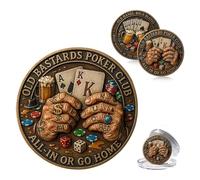 Old Bastards Poker Club Challenge Coin - Funny All-in Or Go Home Coin, Old Hands,Bold Bluffs Funny Challenge Coin for Men,Novelty Coin Collection Gag Gift for Dad, Husband Or Friends (1PC)