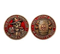 Old Bastards Whiskey Club Challenge Coin - Vintage Skull Bourbon Token, Double-Sided 3D Whiskey Coin for Men, Funny Gag Gift for Dads, Friends & Bourbon Lovers