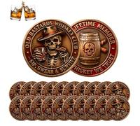 Old Bastards Whiskey Club Coin, Sip, Swear & Survive Coin, Vintage Double-Sided Token, Funny Whiskey Challenge Coins with Skull Design, Tough Old Bastard Gift for Whiskey Lovers (20pcs)