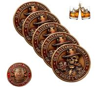 Old Bastards Whiskey Club Coin, Sip, Swear & Survive Coin, Vintage Double-Sided Token, Funny Whiskey Challenge Coins with Skull Design, Tough Old Bastard Gift for Whiskey Lovers (5pcs)