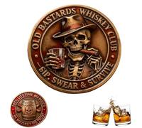 Old Bastards Whiskey Club Coin, Sip, Swear & Survive Coin, Vintage Double-Sided Token, Funny Whiskey Challenge Coins with Skull Design, Tough Old Bastard Gift for Whiskey Lovers (1pc)