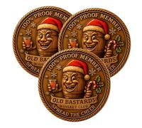 Old Bastards Whiskey Club - Holiday Spirit Edition, 100% PROOF MEMBER SPREAD THE CHEER Old Bastard Whiskey Challenge Coin for Men for Whiskey Lovers & Bar Collectors, Metal (3pcs)