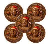Old Bastards Whiskey Club - Holiday Spirit Edition, 100% PROOF MEMBER SPREAD THE CHEER Old Bastard Whiskey Challenge Coin for Men for Whiskey Lovers & Bar Collectors, Metal (5pcs)