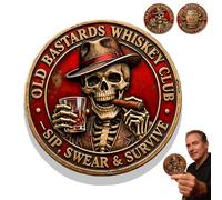 Old Bastards Whiskey Club - Sip, Swear & Survive Coin, Old Bastard Whiskey Challenge Coin, 2026 Funny Vintage Double-Sided Token with Skull Design, for Whiskeys Lovers & Bar Collectors (1 PC)