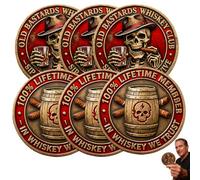 Old Bastards Whiskey Club - Sip, Swear & Survive Coin, Old Bastard Whiskey Challenge Coin, 2026 Funny Vintage Double-Sided Token with Skull Design, for Whiskeys Lovers & Bar Collectors (6 PC)