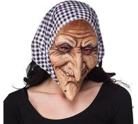 Old Befana Witch Latex Mask W/ Hood, Pink, Realistic Adult Halloween Cosplay