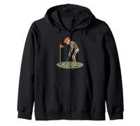 Old Beret Skeleton Golf Playing Halloween Golfer Dad Grandpa Zip Hoodie