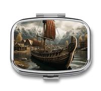 Old Boat Pill Box 2 Compartment - Small Metal Medicine Organizer Portable Pill Case for Purse Pocket Travel Vitamin Organizer for Men Women, BPA-Free
