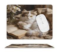 Old Books and Flower Cats Mouse Pad Computer Mouse Mat