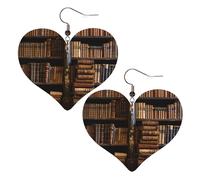Old Books in Library Leather Earrings for Women Heart Dangle Earrings Lightweight Drop Earring Jewelry Gift