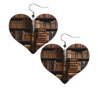Old Books in Library Leather Earrings for Women Heart Dangle Earrings Lightweight Drop Earring Jewelry Gift