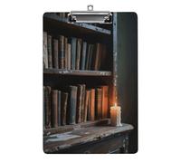 Old Bookshelf Candle Clipboard, A4 Acrylic Clipboards with Hanging Hook, Ultra Lightweight & Shatterproof Writing Board for Office, Nurses, 8.5" X 12.5"