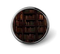 Old Bookshelf Candle Round Brooch Pin Lapel Pins Tie Suit Dress Accessories for Men Women Wedding Birthday