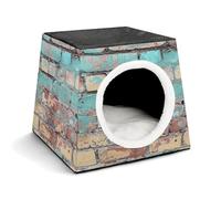 Old Brick Wall Cat Bed for Indoor Cats - Foldable Cat & Dog House with Removable Cozy Cushion, Waterproof Oxford Washable Pet House for Small Pets 13.8" X 13.8" X 11.8"