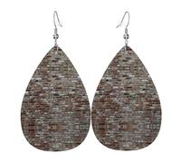 Old Brick Wall Printed Teardrop Pendant Leather Earrings | Lightweight and Versatile Earrings | Suitable for Daily Commute and Date Wear