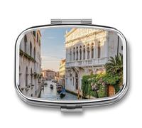 Old Buildings Pill Box 2 Compartment Portable Pill Case Daily Square Pill Organizer for Pocket Purse Daily Medicine Container to Hold Vitamins Fish Oil Travel Gifts
