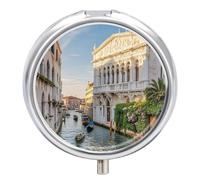 Old Buildings Pill Case 3 Compartment Portable Pill Box Daily Round Pill Organizer for Pocket Purse Daily Medicine Container to Hold Vitamins Fish Oil Travel Gifts