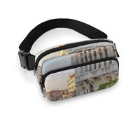 Old Buildings Waist Bag Fashion Fanny Bag with Adjustable Strap for Outdoor Workout Cycling Unisex, white, 20x13cm, Waist Bag