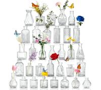 Old Canal Bud Vases Set, 33 PCS Mini Flower Vase for Centerpieces of Table, Small Clear Vases for Flowers for Birthday Decorations, Wedding Reception, Home Decor