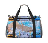 Old Car Dilapidated Wall Print Womens Sports Bags Travel Bag - Gym Tote Bag with Compartment,Duffel Bags for Men,Ladies Holdall,Carry On Weekend Travel Handbags for Women
