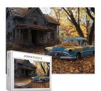 Old car with Fallen Leaves 1000 Piece Jigsaw Puzzles for Adults Abandoned Farmhouse Scene Art Jigsaw Puzzle Challenging Family Activity Games Colorful DIY Craft Puzzle for Home Decor Gifts 70×50 cm
