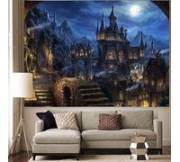 Old Castle Tapestry Werewolf Night Ancient City Tapestry Wall Hanging for Bedroom Living Room Dorm SIZY0678 80"x60"(203x152cm)