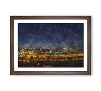 Old City in Jerusalem Israel Painting Framed Print | A2 Walnut Framed Wall Art | Ready to Hang | Modern Cityscape Picture | Living Room Bedroom Lounge Office