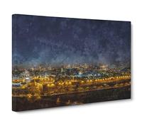 Old City In Jerusalem Israel Painting Modern Art Canvas Wall Art Print Ready to Hang, Framed Picture for Living Room Bedroom Home Office Décor, 20x14 Inch (50x35 cm)